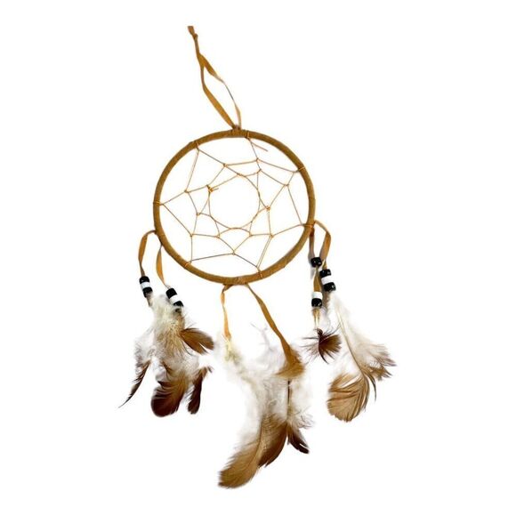 Handcrafted Dreamcatcher Feathers & Beads 4" Handmade Southwest Decor Authentic - Picture 4 of 6